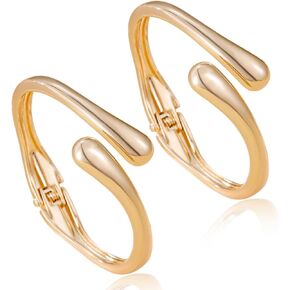 2 PCS Teardrop Cuff Bangle Bracelets for Women - 18K Gold & Silver & Rose Gold Plated Chunky Open Tear Twist Wrap Bracelet Set, Adjustable Trendy Modern Jewelry in Kuwait