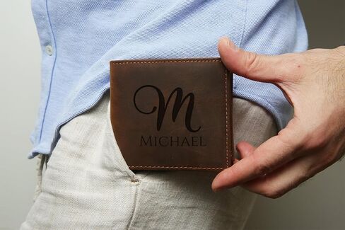 Personalized Leather Wallet for Men – Custom Engraved Bifold Wallet with Photo or Name, RFID Blocking Slim Wallet – Ideal Anniversary, Birthday, or Christmas Gift for Husband, Boyfriend, Dad in Saudi Arabia
