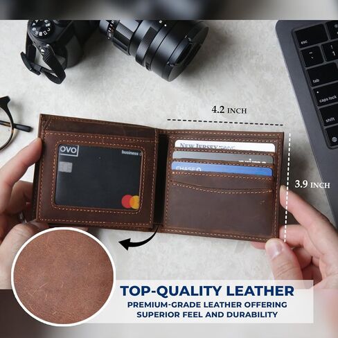 Personalized Leather Wallet for Men – Custom Engraved Bifold Wallet with Photo or Name, RFID Blocking Slim Wallet – Ideal Anniversary, Birthday, or Christmas Gift for Husband, Boyfriend, Dad in Saudi Arabia