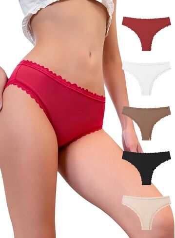 5 PCS Lace Edge Seam Free Low Rise Women' s Panties, Sexy Underwear for Women, Seamless Thong Panties in Saudi Arabia