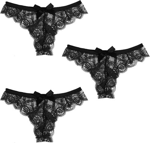 Yolev Women Lace Panties Sexy Bow Lace Thongs Underwear Low Rise V-Shape Design Tangas Panties in Saudi Arabia
