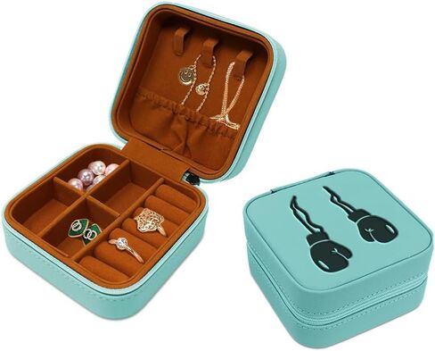 Speedy Pros Engraved Leather Jewelry Box Boxing Globes Decal Travel Earring Case for Women Caramel in Saudi Arabia