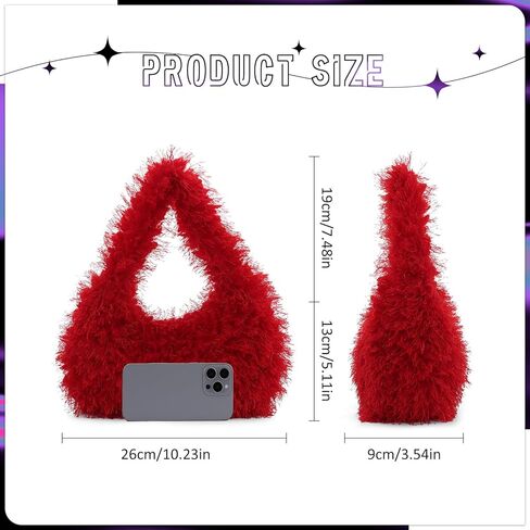 حقائب هوبو من فرو صناعي منفوش من إمبريير للنساء، حقيبة يد عصرية لطيفة من القطيفة، حقيبة يد فروي in Kuwait