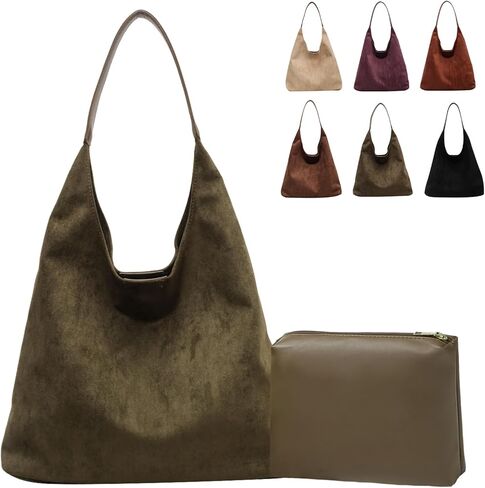 Brown Suede Bags for Women 2025 Suede Tote Bag Retro Suede Slouchy Bag Brown Suede Women's Shoulder Bag in Saudi Arabia