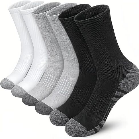 Men's Socks - Breathable, Moisture-Wicking, Non-Slip & Comfortable (3-Pack, Black/Gray/White) Size 6-13 in Saudi Arabia