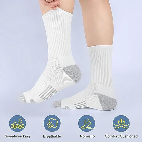 Men's Socks - Breathable, Moisture-Wicking, Non-Slip & Comfortable (3-Pack, Black/Gray/White) Size 6-13 in Saudi Arabia