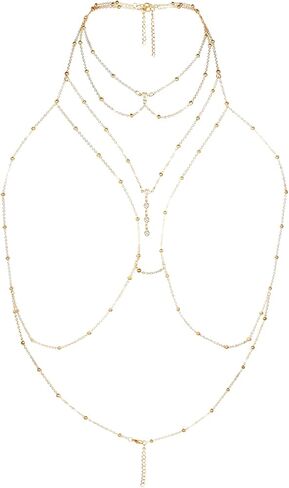 Body Chain Jewelry for Women, Gold & Silver Body Chain with Necklace Set, Rhinestone Chest Chain Tops Women Lingerie Bra Chain Sexy in Saudi Arabia