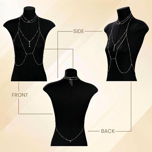 Body Chain Jewelry for Women, Gold & Silver Body Chain with Necklace Set, Rhinestone Chest Chain Tops Women Lingerie Bra Chain Sexy in Saudi Arabia