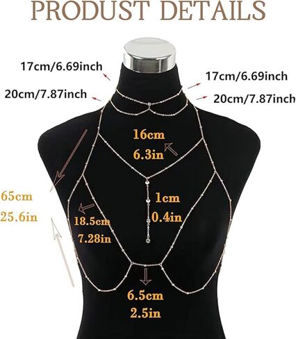 Body Chain Jewelry for Women, Gold & Silver Body Chain with Necklace Set, Rhinestone Chest Chain Tops Women Lingerie Bra Chain Sexy in Saudi Arabia