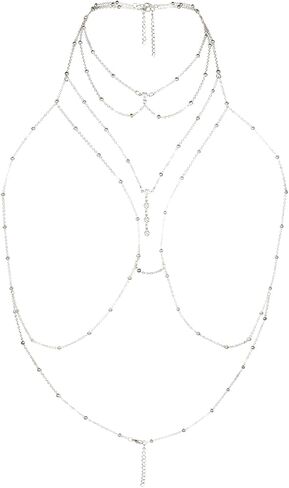 Body Chain Jewelry for Women, Gold & Silver Body Chain with Necklace Set, Rhinestone Chest Chain Tops Women Lingerie Bra Chain Sexy in Saudi Arabia