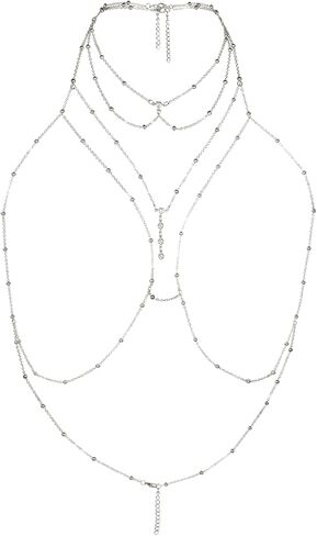 Body Chain Jewelry for Women, Gold & Silver Body Chain with Necklace Set, Rhinestone Chest Chain Tops Women Lingerie Bra Chain Sexy in Saudi Arabia