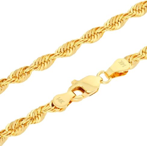 Nuragold 14k Real Yellow Gold 3.5mm Rope Chain Diamond Cut Lightweight Necklace (16"-30") Italian Jewelry for Men & Women in Saudi Arabia
