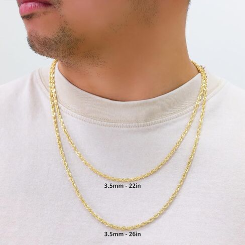 Nuragold 14k Real Yellow Gold 3.5mm Rope Chain Diamond Cut Lightweight Necklace (16"-30") Italian Jewelry for Men & Women in Saudi Arabia