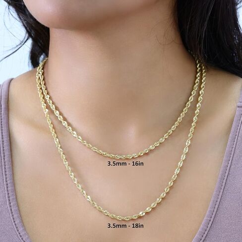 Nuragold 14k Real Yellow Gold 3.5mm Rope Chain Diamond Cut Lightweight Necklace (16"-30") Italian Jewelry for Men & Women in Saudi Arabia