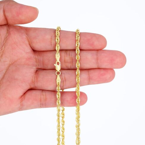 Nuragold 14k Real Yellow Gold 3.5mm Rope Chain Diamond Cut Lightweight Necklace (16"-30") Italian Jewelry for Men & Women in Saudi Arabia