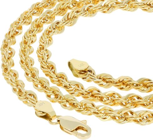 Nuragold 14k Real Yellow Gold 3.5mm Rope Chain Diamond Cut Lightweight Necklace (16"-30") Italian Jewelry for Men & Women in Saudi Arabia