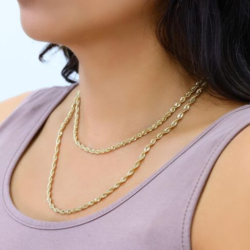 Nuragold 14k Real Yellow Gold 3.5mm Rope Chain Diamond Cut Lightweight Necklace (16"-30") Italian Jewelry for Men & Women in Saudi Arabia