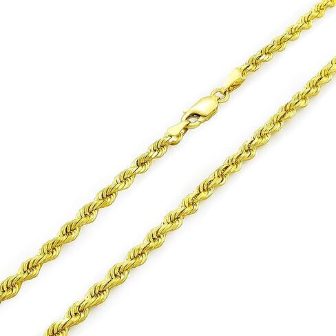 Women's Chain 3 mm 14k Yellow Gold 3mm Solid Rope Chain Link Necklace for Women Fine Jewelry Perfect for Pendant Made in USA Lobster Clasp Claw Lock Solid Gold 16" 18" 20" 22" 24" 26" 28" 30" in Saudi Arabia
