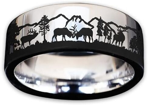 Antler Ring, Elk Wedding Bands, Elks in Mountains Forest landscape, Antler Ring, Hunter Ring, Hunter Wedding Band, Mountain Ring, Nature Ring in Saudi Arabia