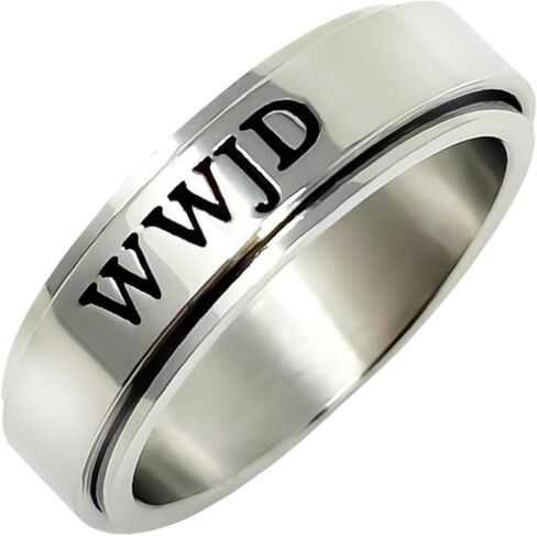 WWJD Spinner Ring, Stainless Steel, LDS Missionary Gift, Adult Stress Relief Fidget Band, Christian Anxiety Relief Ring for Men Women, Unisex Sizes 7, 8, 9, 10 in Saudi Arabia