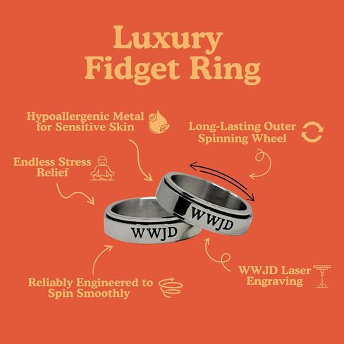 WWJD Spinner Ring, Stainless Steel, LDS Missionary Gift, Adult Stress Relief Fidget Band, Christian Anxiety Relief Ring for Men Women, Unisex Sizes 7, 8, 9, 10 in Saudi Arabia