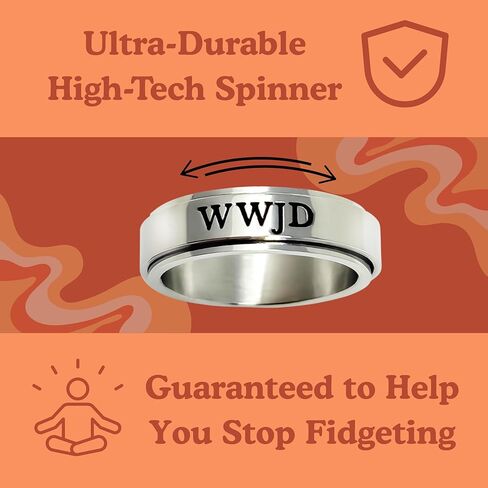 WWJD Spinner Ring, Stainless Steel, LDS Missionary Gift, Adult Stress Relief Fidget Band, Christian Anxiety Relief Ring for Men Women, Unisex Sizes 7, 8, 9, 10 in Saudi Arabia