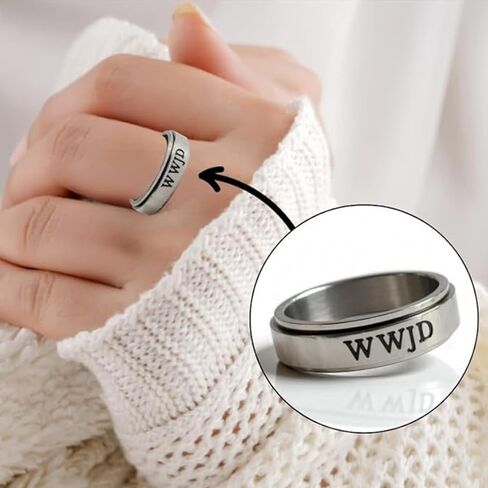 WWJD Spinner Ring, Stainless Steel, LDS Missionary Gift, Adult Stress Relief Fidget Band, Christian Anxiety Relief Ring for Men Women, Unisex Sizes 7, 8, 9, 10 in Saudi Arabia