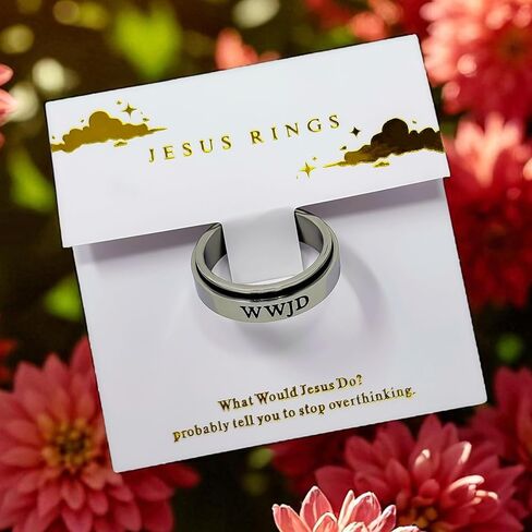 WWJD Spinner Ring, Stainless Steel, LDS Missionary Gift, Adult Stress Relief Fidget Band, Christian Anxiety Relief Ring for Men Women, Unisex Sizes 7, 8, 9, 10 in Saudi Arabia