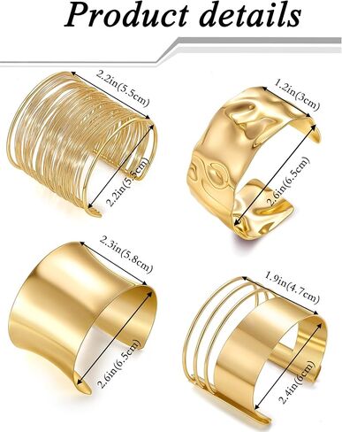 4Pcs Gold Cuff Bracelets for Women 14K Gold Plated Chunky Irregular Wide Bangle Bracelets Set Minimalist Statement Open Hollow Wire Wrist Wrap Bracelet Upper Arm Cuff Jewelry Adjustable in Saudi Arabia