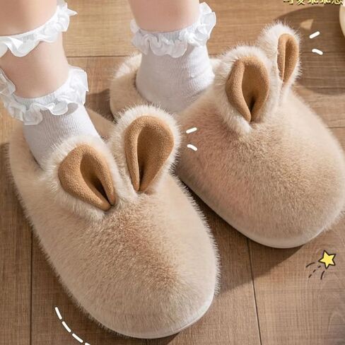 Fuzzy Cute Bunny Ear Women's Home Memory Foam Slippers, Kawaii Furry Faux Fur Lined Bedroom Shoes Cozy Indoor Outdoor Slide in Saudi Arabia