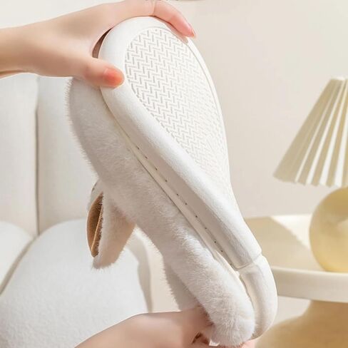 Fuzzy Cute Bunny Ear Women's Home Memory Foam Slippers, Kawaii Furry Faux Fur Lined Bedroom Shoes Cozy Indoor Outdoor Slide in Saudi Arabia