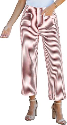 luvamia Striped Jeans for Women Trendy High Waisted Cropped Wide Leg Pants Stretchy Denim Patch Pocket Pinstripe Pants in Saudi Arabia