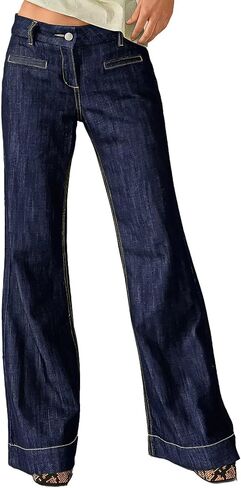 Flamingals Straight Leg Mid Rise Wash Welt Pocket Flap Decor Jeans for Women in Saudi Arabia