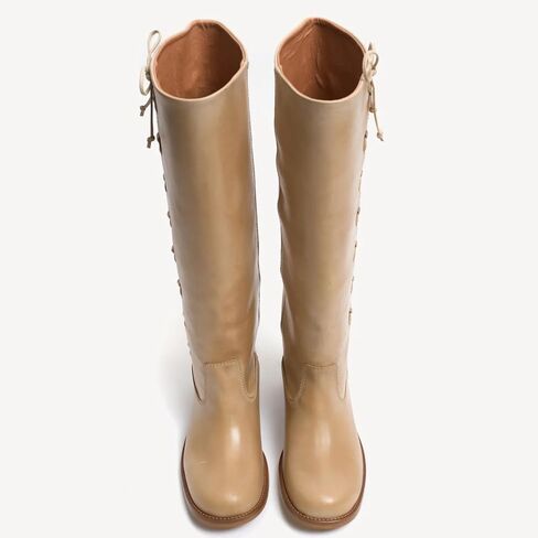 Women Wide Calf Knee High Boots with Bow Round Toe Low Block Heel Tall Campus Boots Riding Long Boots in Saudi Arabia