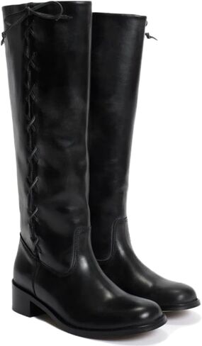 Women Wide Calf Knee High Boots with Bow Round Toe Low Block Heel Tall Campus Boots Riding Long Boots in Saudi Arabia