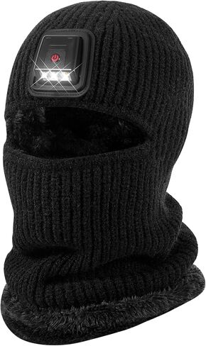 Winter Balaclava Knitted Ski Mask with LED Light - Fleece Lined Full Face Cover Windproof Snow Mask for Skiing, Motorcycling in Kuwait
