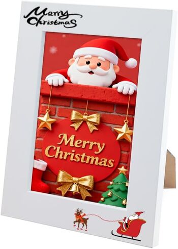 photo frame 1 piece, natural white wooden frame, border luminous effect pattern, suitable for desktop horizontal or vertical display (Merry Christmas White 5x7 inch) in Saudi Arabia