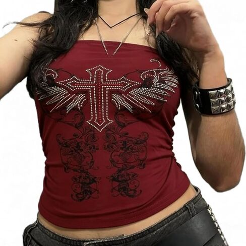 Y2k الجرونج صديرية دائرية المرأة نزوة توي جرافيك المحاصيل الخروج العصابة الأعلى Mcbling Emo 2000s بلا أكمام ملابس الشارع الشهير in Kuwait