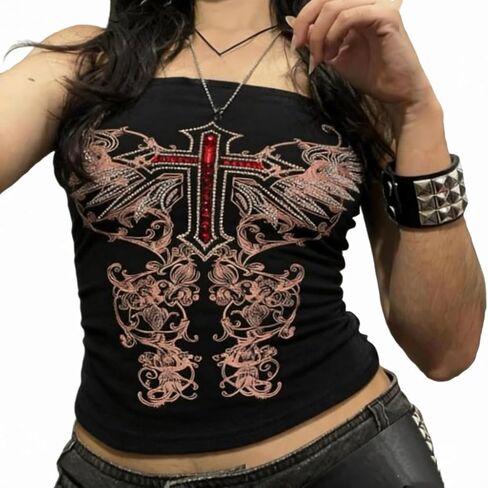 Y2k الجرونج صديرية دائرية المرأة نزوة توي جرافيك المحاصيل الخروج العصابة الأعلى Mcbling Emo 2000s بلا أكمام ملابس الشارع الشهير in Kuwait