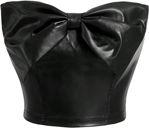 Floerns Women's PU Leather Strapless Tube Tops Bow Sleeveless Fitted Y2k Crop Tops in Saudi Arabia