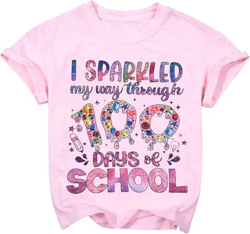 Kids 100 Days of School Shirts 100 Days Celebration Tshirt Toddler Funny Letter Print Tee Top Boys Girls Outfits in Saudi Arabia