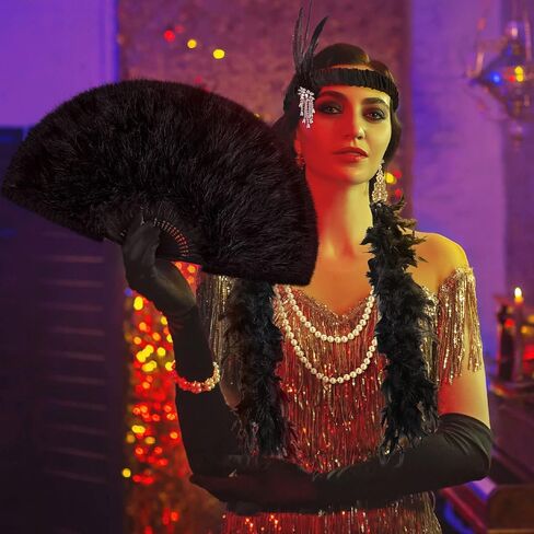 Zhanmai 7 Pcs 1920s Flapper Accessories for Women Gatsby Accessories Set Headband Earrings Necklace Gloves Marabou Feather Fan(Vintage) in Saudi Arabia