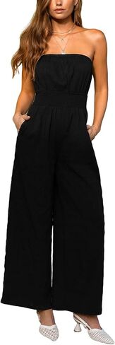 CUPSHE Womens Jumpsuit,Straight Neck Sleeveless Smocked Waist Wide Leg Outfit Casual Dressy for Summer Vacation Beach in Saudi Arabia