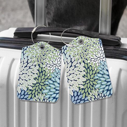 Boho Blue Olive Green Dahlia Luggage Tag for Suitcases, Cottagecore Floral Luggage Tag with Privacy Name ID Label and Stainless Steel Loop for Travel Bag Suitcase Set of 2 in Saudi Arabia