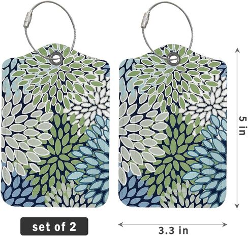 Boho Blue Olive Green Dahlia Luggage Tag for Suitcases, Cottagecore Floral Luggage Tag with Privacy Name ID Label and Stainless Steel Loop for Travel Bag Suitcase Set of 2 in Saudi Arabia