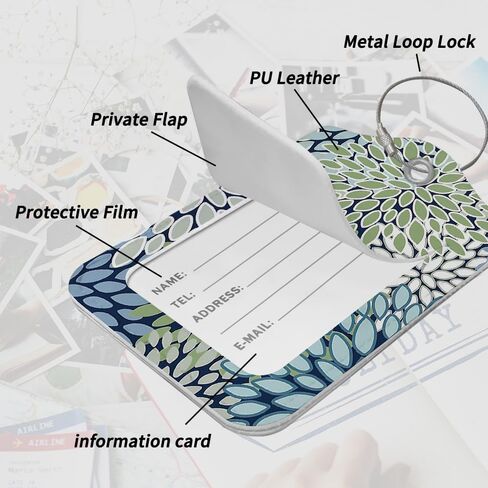 Boho Blue Olive Green Dahlia Luggage Tag for Suitcases, Cottagecore Floral Luggage Tag with Privacy Name ID Label and Stainless Steel Loop for Travel Bag Suitcase Set of 2 in Saudi Arabia