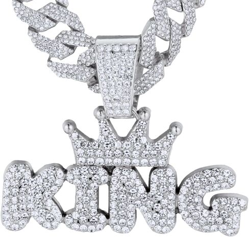 Halukakah Diamond Pendant Necklace for Kid Boys Teens,18k Real Gold/Platinum Plated,Lab Diamonds Prong Set,3D Bubble Letter Pendant with 15MM Cuban Link Chain 16"/18",Present for Son,Grandson,Nephew in Saudi Arabia