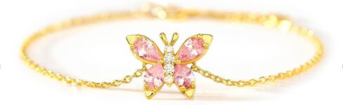 STORYJEWELLERY Butterfly Bracelet, Gold Plated Bracelets for Women, Dainty Charm Bracelet Adorned with Pink Cubic Zirconia, Butterfly Gifts for Women on Birthday Graduation Mother's Day in Saudi Arabia