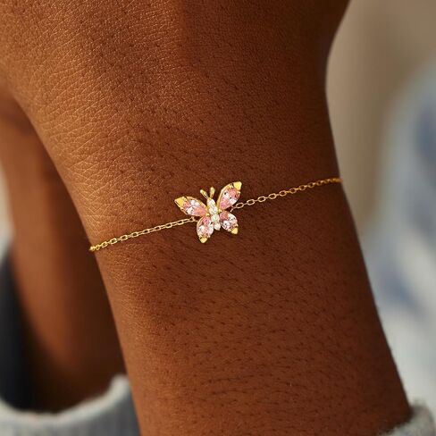 STORYJEWELLERY Butterfly Bracelet, Gold Plated Bracelets for Women, Dainty Charm Bracelet Adorned with Pink Cubic Zirconia, Butterfly Gifts for Women on Birthday Graduation Mother's Day in Saudi Arabia
