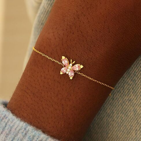 STORYJEWELLERY Butterfly Bracelet, Gold Plated Bracelets for Women, Dainty Charm Bracelet Adorned with Pink Cubic Zirconia, Butterfly Gifts for Women on Birthday Graduation Mother's Day in Saudi Arabia